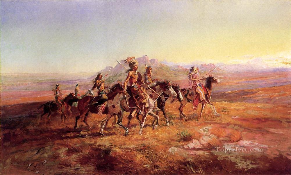 Sun River Kriegspartei 1903 Charles Marion Russell Indianer Ölgemälde